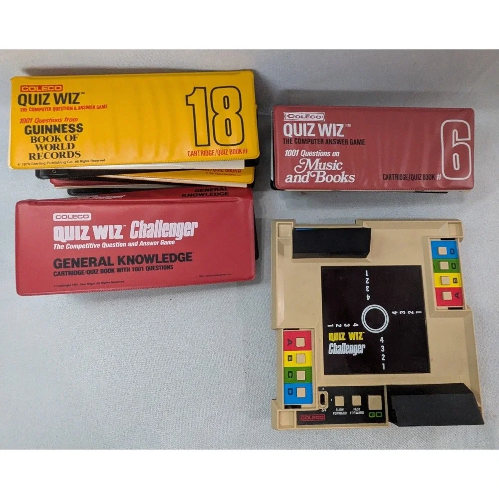 Coleco Quiz Wiz Challenger Console 7 Game Cartridge Bundle Vintage 1980s Good